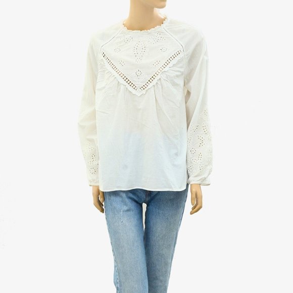 Sezane Alois Blouse Top Eyelet Embroidered White Cotton Floral - Picture 6 of 9